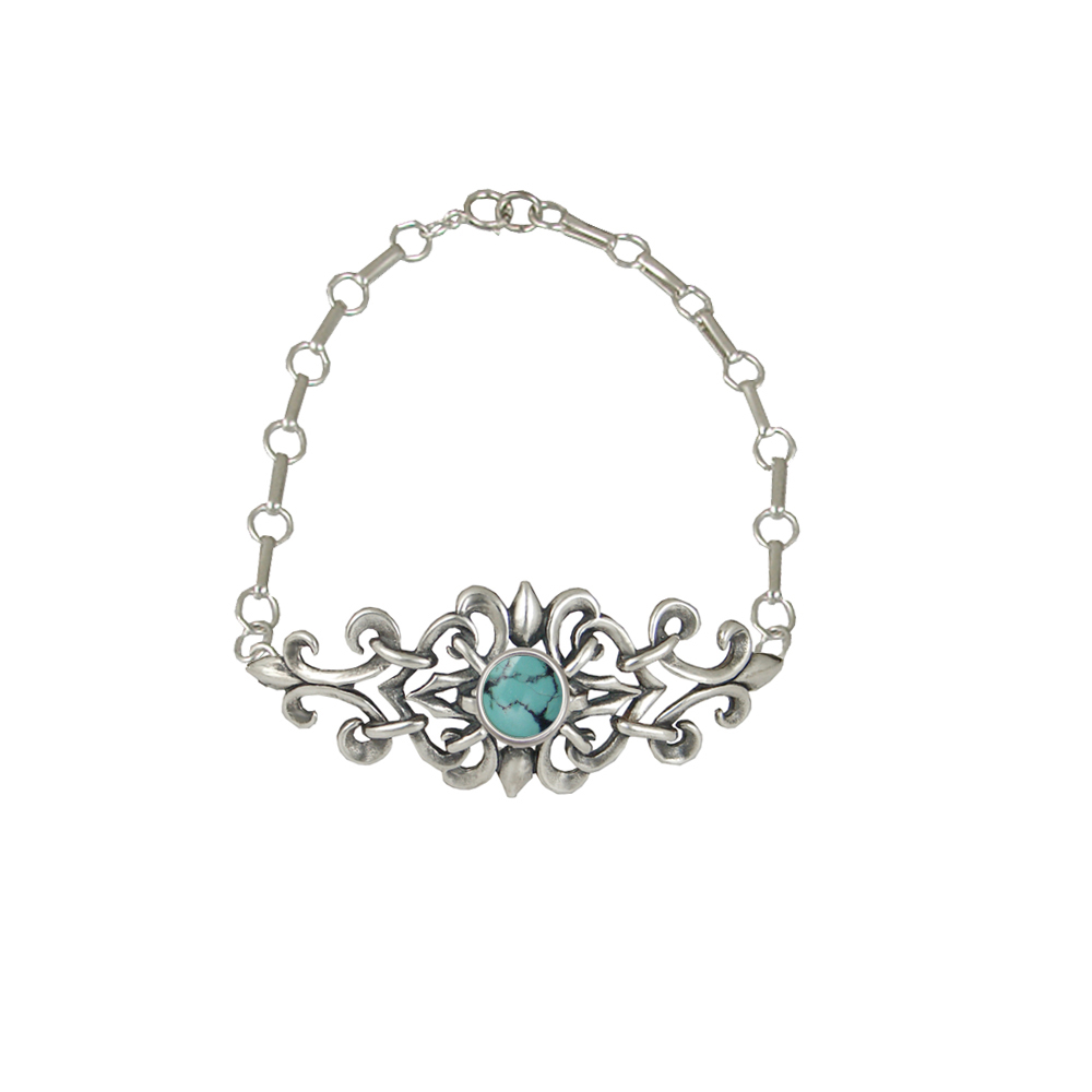 Sterling Silver Filigree Bracelet With Chinese Turquoise